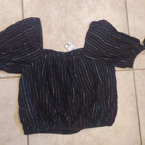 NWT Express Black Rainbow Stripe Crop Top